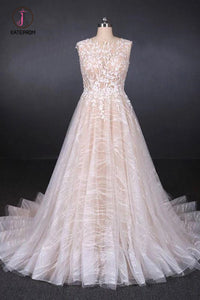 Puffy Sleeveless Lace Wedding Dresses, Elegant A Line Backless Bridal Dresses KPW0475