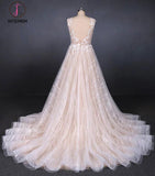 Puffy Sleeveless Lace Wedding Dresses, Elegant A Line Backless Bridal Dresses KPW0475