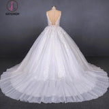 Ball Gown Sheer Neck Sleeveless White Wedding Dresses, Lace Appliqued Bridal Dress KPW0476