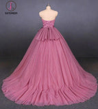 Strapless Ball Gown Wedding Dresses, Gorgeous Tulle Bridal Dress with Lace KPW0477