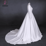 Cheap Long Sleeves Satin White Wedding Dress, Simple Backless Bridal Dresses KPW0479