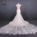 Gorgeous Mermaid Tulle Wedding Dress, Chapel Train Long Bridal Gown KPW0481