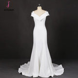 Mermaid V Neck Off White Simple Wedding Dress, Unique Long Bridal Dresses KPW0483