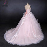 Ball Gown Sweetheart Tulle Wedding Dress with Lace Appliques, Puffy Bridal Dresses KPW0484