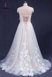 A Line Sweetheart Tulle Appliqued Wedding Dress, Strapless Tulle Bridal Dresses KPW0491