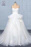 Ball Gown Sweetheart Tulle Ivory Wedding Dress, Gorgeous Sweep Train Bridal Dresses KPW0492