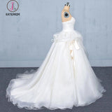 Ball Gown Sweetheart Tulle Ivory Wedding Dress, Gorgeous Sweep Train Bridal Dresses KPW0492