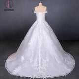 Ball Gown Off Shoulder Appliques Wedding Dresses, Puffy Lace Appliqued Bridal Dress KPW0494