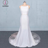 Simple Mermaid Sleeveless Wedding Dress with Lace, Sexy Backless Bridal Dress KPW0497