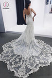 Straps Mermaid Sleeveless Wedding Dress with Lace Appliques, Beach Wedding Dress with Lace KPW0500