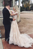 Gorgeous V Neck Long Sleeves Lace Appliques Wedding Dresses with Train KPW0507