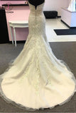 Elegant Sweetheart Mermaid Beach Wedding Dress with Beading, Lace Appliqued Bridal Dress KPW0514