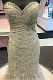 Elegant Sweetheart Mermaid Beach Wedding Dress with Beading, Lace Appliqued Bridal Dress KPW0514