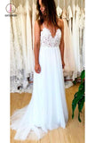 Ivory Backless Spaghetti Straps Tulle Beach Wedding Dresses, Lace Applique Bridal Dress KPW0520