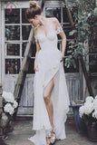 Cheap Off the Shoulder Chiffon Beach Wedding Dress, Simple Long Bridal Dresses KPW0532