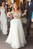 Charming Newest Beading Gorgeous Wedding Dress, Long Sleeves Unique Tulle Bridal Dress KPW0535