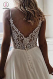 Simple Spaghetti Strap Chiffon Beach Wedding Dress with Beading Back KPW0538
