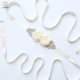 Hand Made Flower Bridal Sash with Rhinestones, Formal Dress Belt KPS0002