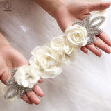 Rose Flower Rhinestone Pearls Wedding Sash KPS0003